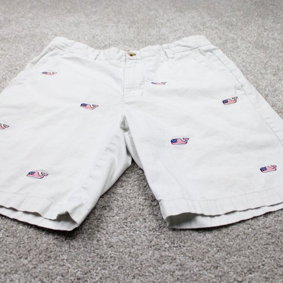 Vineyard Vines Breaker AOP Shorts Mens 32 Beige US Flag Whale All Over Print - Picture 2 of 14